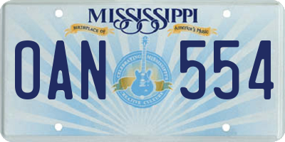 MS license plate OAN554