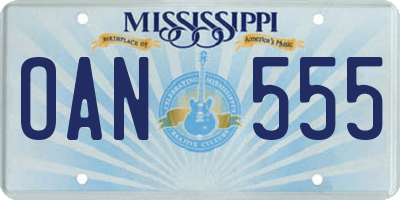 MS license plate OAN555