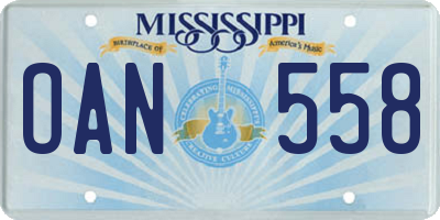 MS license plate OAN558
