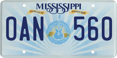 MS license plate OAN560