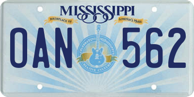 MS license plate OAN562