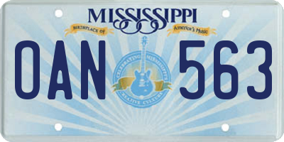 MS license plate OAN563