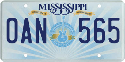 MS license plate OAN565