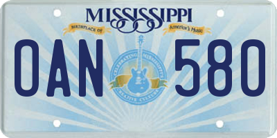 MS license plate OAN580