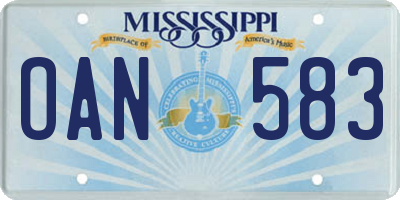 MS license plate OAN583
