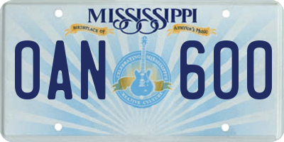 MS license plate OAN600