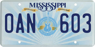 MS license plate OAN603