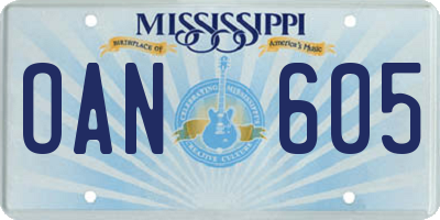 MS license plate OAN605