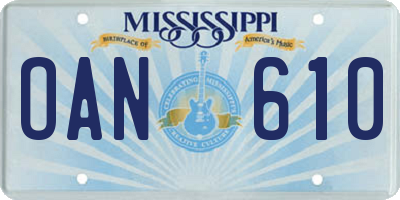 MS license plate OAN610