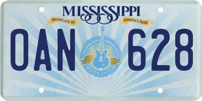 MS license plate OAN628