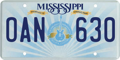 MS license plate OAN630