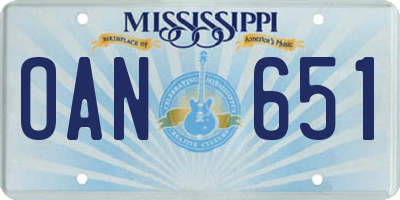 MS license plate OAN651