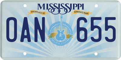 MS license plate OAN655