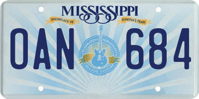 MS license plate OAN684