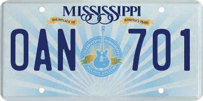 MS license plate OAN701