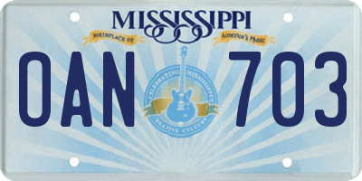 MS license plate OAN703