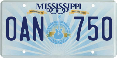 MS license plate OAN750