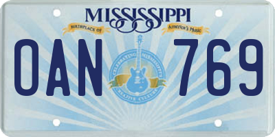 MS license plate OAN769