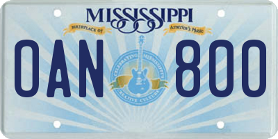 MS license plate OAN800
