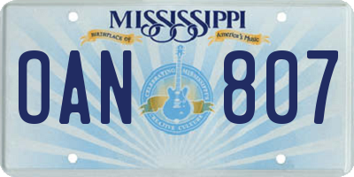 MS license plate OAN807