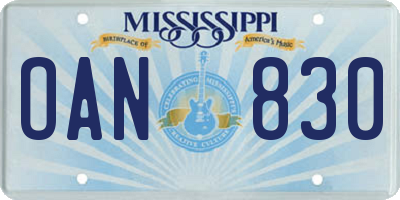 MS license plate OAN830