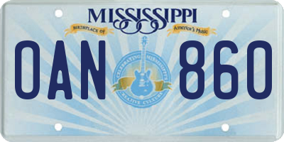 MS license plate OAN860