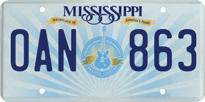 MS license plate OAN863