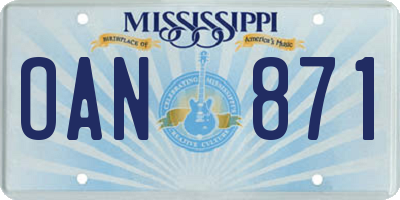 MS license plate OAN871