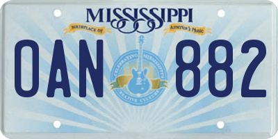 MS license plate OAN882