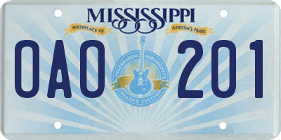 MS license plate OAO201