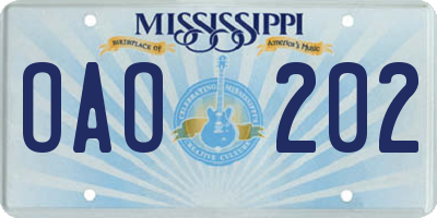 MS license plate OAO202