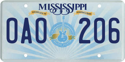 MS license plate OAO206
