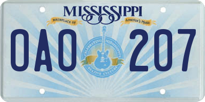 MS license plate OAO207