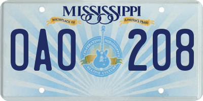MS license plate OAO208