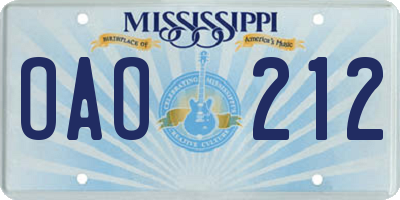 MS license plate OAO212