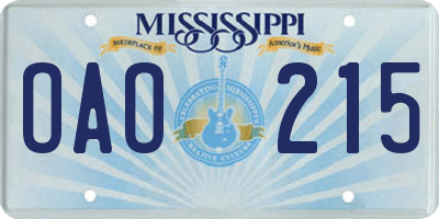 MS license plate OAO215
