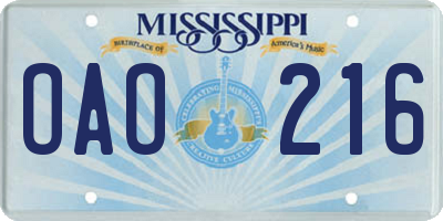 MS license plate OAO216