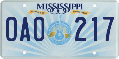 MS license plate OAO217