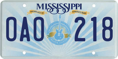MS license plate OAO218