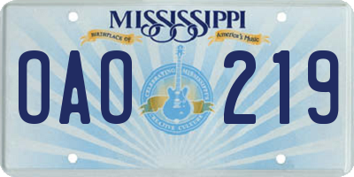 MS license plate OAO219