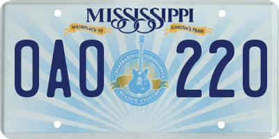 MS license plate OAO220