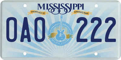 MS license plate OAO222