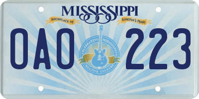 MS license plate OAO223