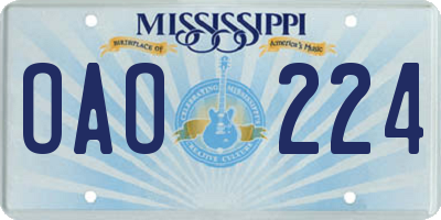 MS license plate OAO224