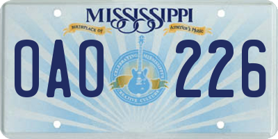 MS license plate OAO226