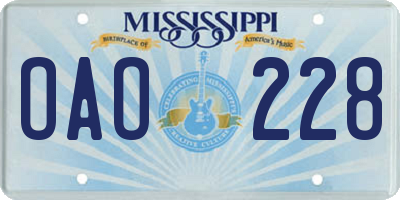 MS license plate OAO228