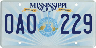MS license plate OAO229
