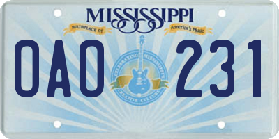 MS license plate OAO231