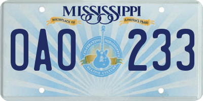 MS license plate OAO233