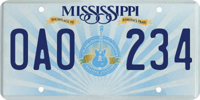 MS license plate OAO234